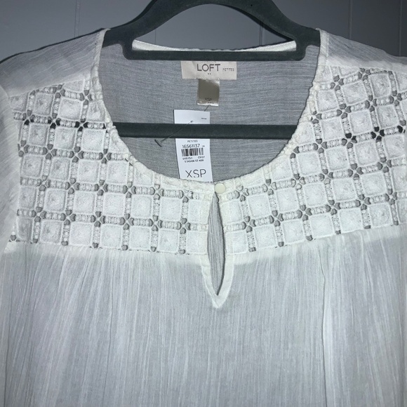 Loft Petites cotton boho eyelet lace yoke top Sz XSP 3/4 sleeves lightweight New - Picture 3 of 6